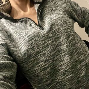 Hurley white and Gray Striped fleece Pullover women xl
